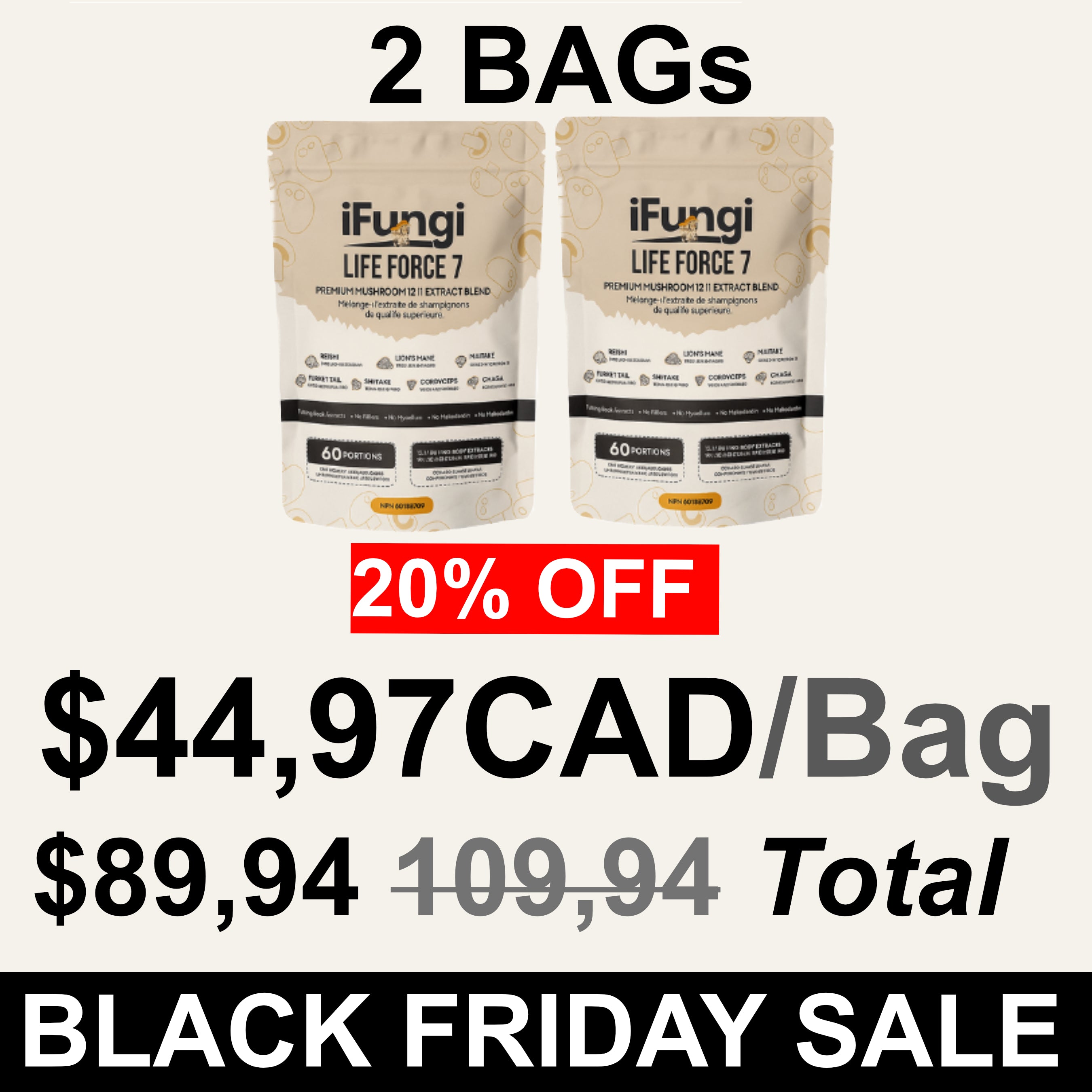 iFungi™ Life Force 7  (Premium 12:1 Mushroom Extract Blend)